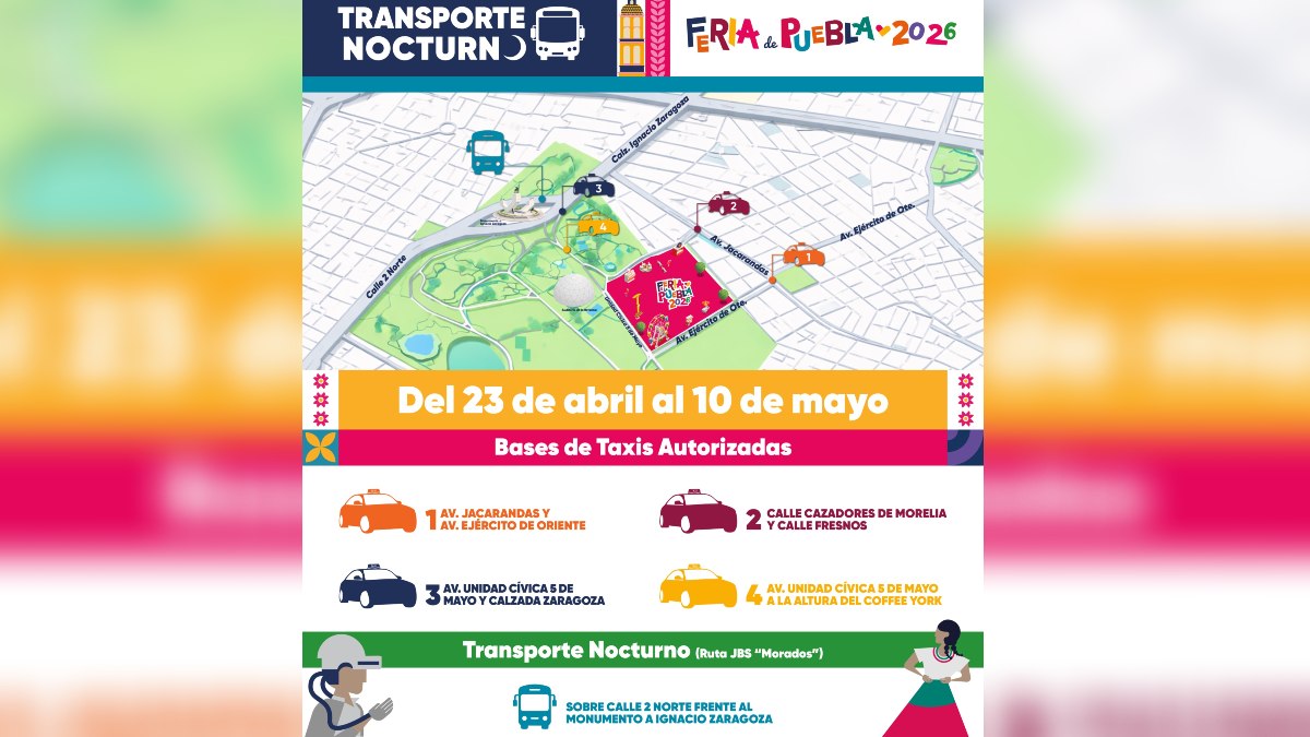 mapa del transporte nocturno de la feria de puebla