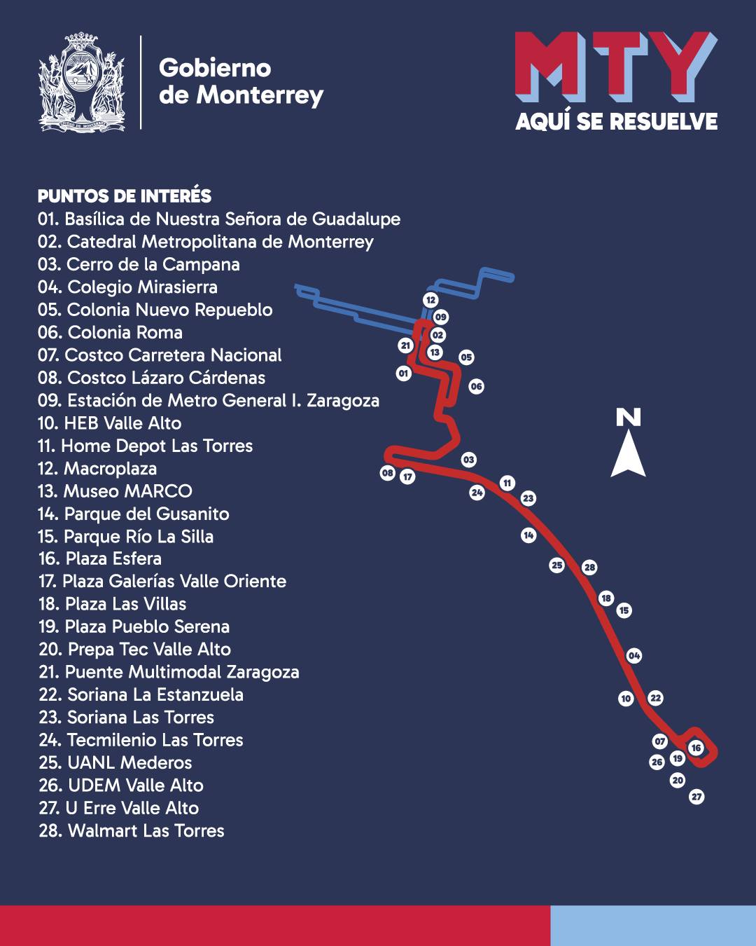 Recorrido con paradas de la Regio Ruta 'A'