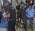 Policías Municipales junto a hombre con camisa en color azul