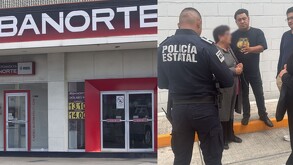 Mujer estafada a fuera de banco Banorte