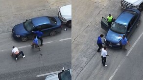 Hombres peleando en Carretera Nacional en Santiago, Nuevo León.