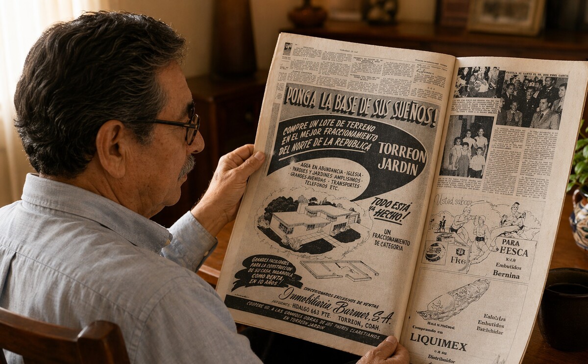 Anuncio de venta de terrenos en Torreón Jardín en periódico La Opinión hace 70 años.