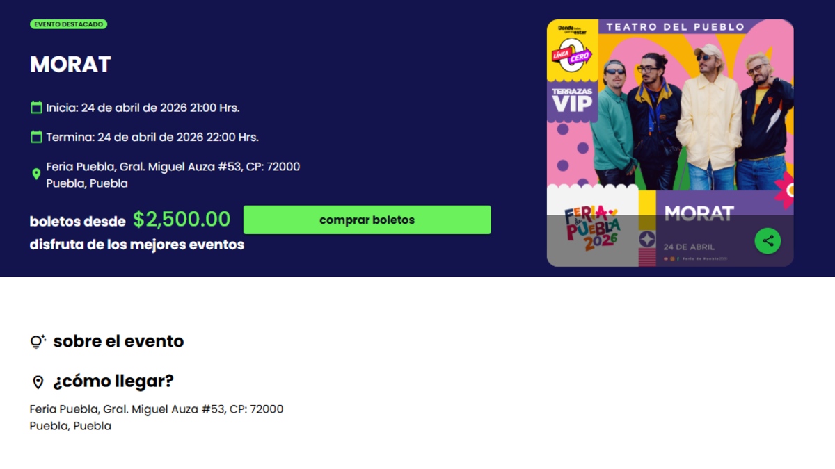 Precios de los boletos VIP para el concierto de Morat en el Teatro del Pueblo de la Feria de Puebla 2026