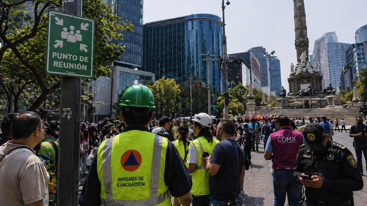 Ciudadanos reunidos en un punto de reunión frente al Ángel de Independencia en la Ciudad de México