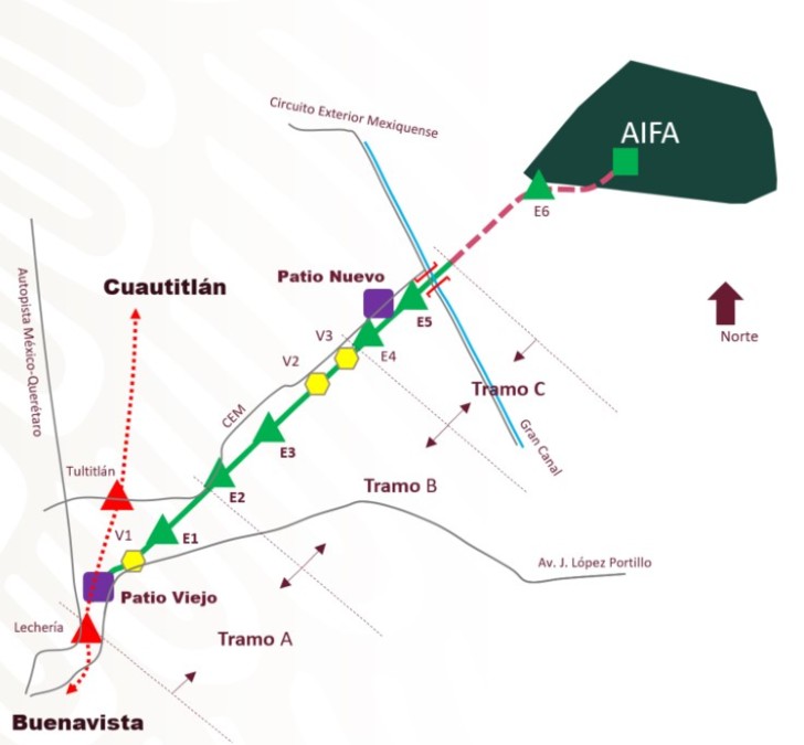 Ruta de la Línea 2 del Tren Suburbano Lechería-AIFA.