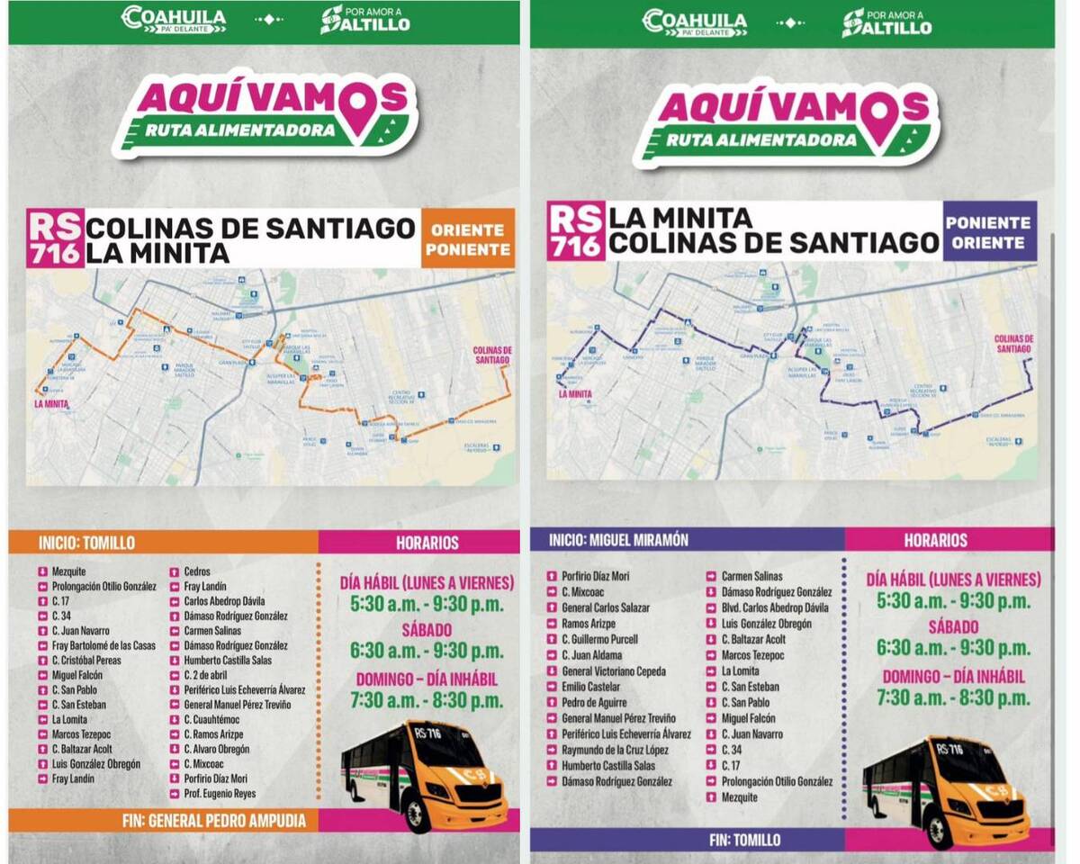 Conoce el recorrido, horarios y tarifas de la nueva ruta RS-716 en Saltillo que conectará puntos clave de la ciudad.