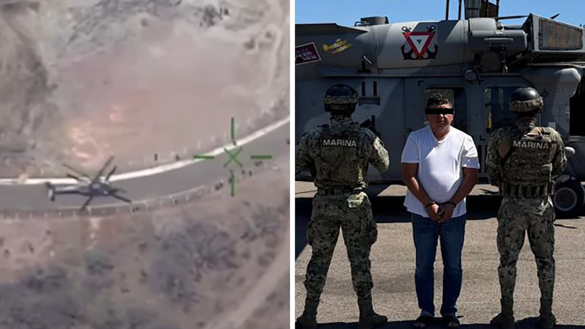 La Marina capturó en Nayarit a Audias Flores Silva, 'El Jardinero', presunto líder del CJNG. Se escondía en un drenaje y fue detectado por drones.