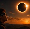 Niño que está viendo el eclipse solar 2026 con lentes de certificados para no lastimarse los ojos