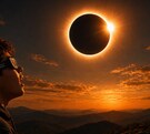 Niño que está viendo el eclipse solar 2026 con lentes de certificados para no lastimarse los ojos