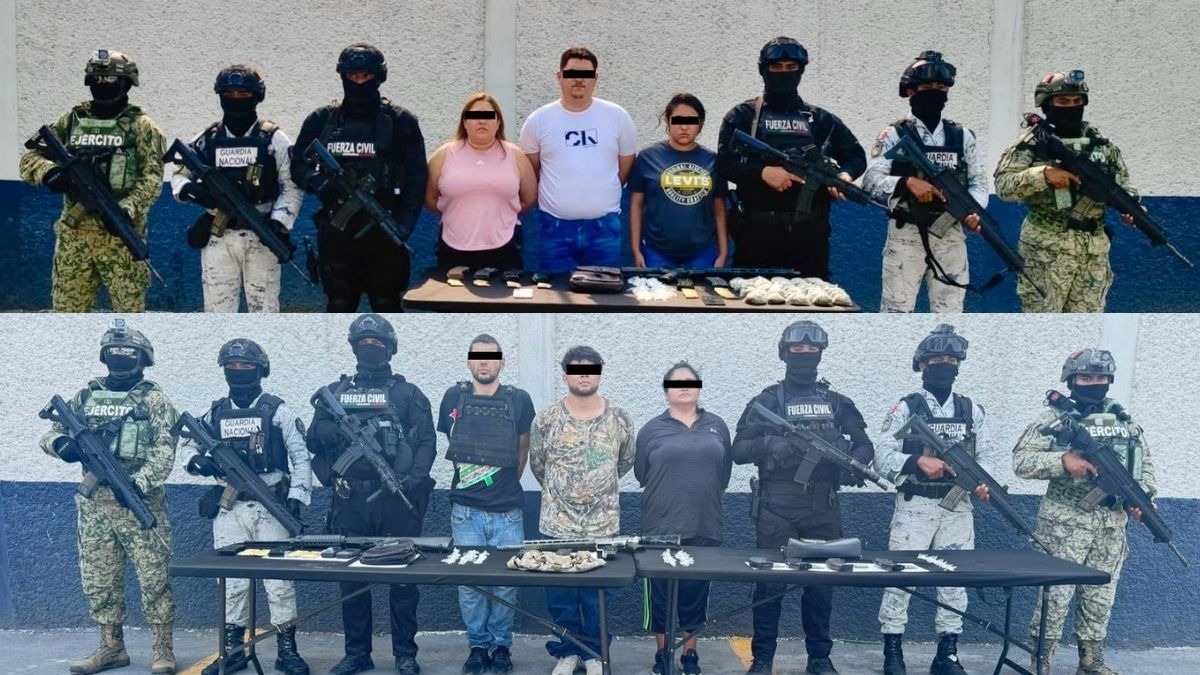 Fuerza Civil captura a tres hombres y tres mujeres en China, Nuevo León. Se les decomisaron armas largas y vehículos usados en bloqueos carreteros.