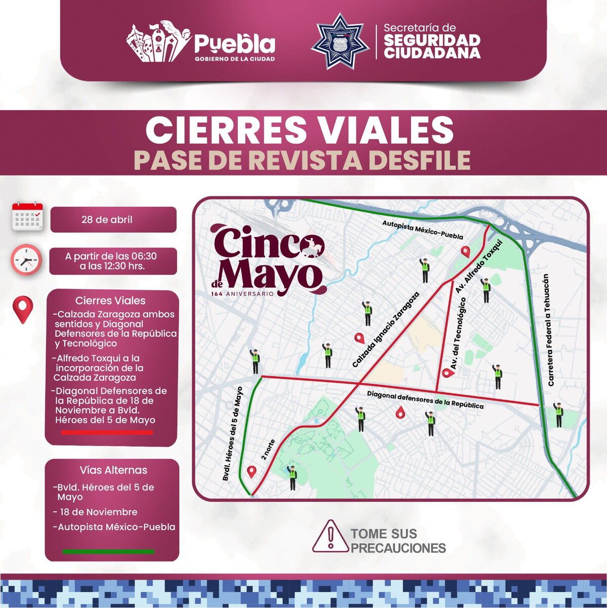 Cierres viales desfile 5 de Mayo