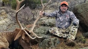 Captura de pantalla de un video donde una elefante hembra está atacando y pisoteando al cazador identificado como Ernie Dosio en África