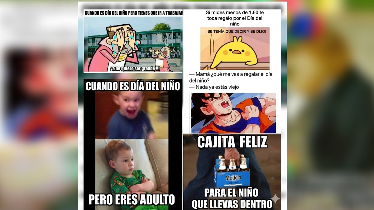 Collage con imágenes y texto sobre memes del Día del Niño