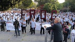 Líder sindical en Guadalajara en marcha día del trabajo