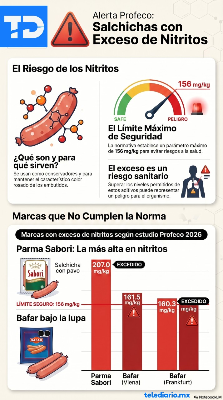 Infografía sobre el resultado del estudio de Profeco sobre salchichas de 2026