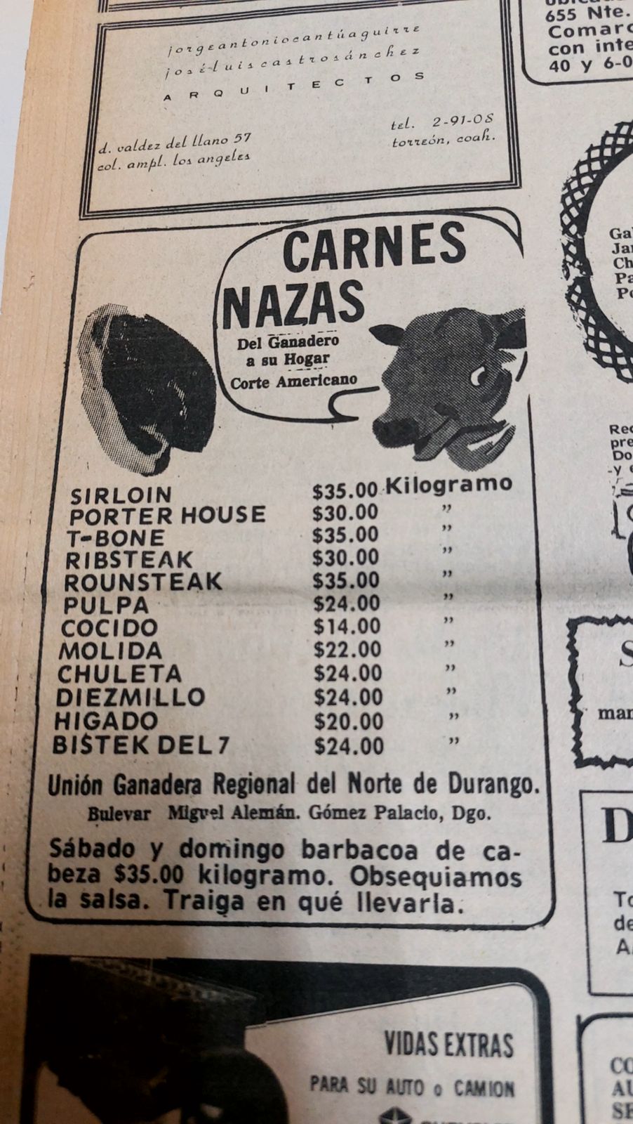 ‘Carnes Nazas’, otro referente de la época, competía con precios igual de competitivos.