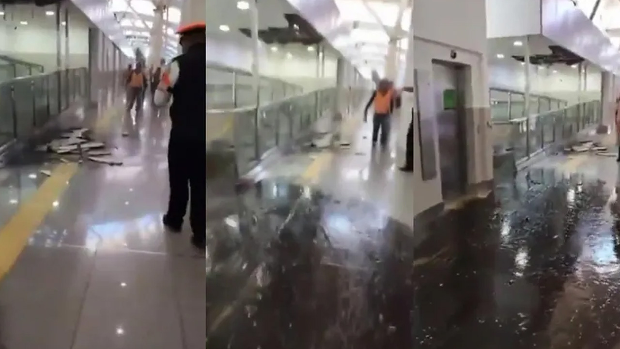 Una fuga de aguas negras en la Terminal 1 del AICM provocó encharcamientos y afectó el paso de pasajeros.