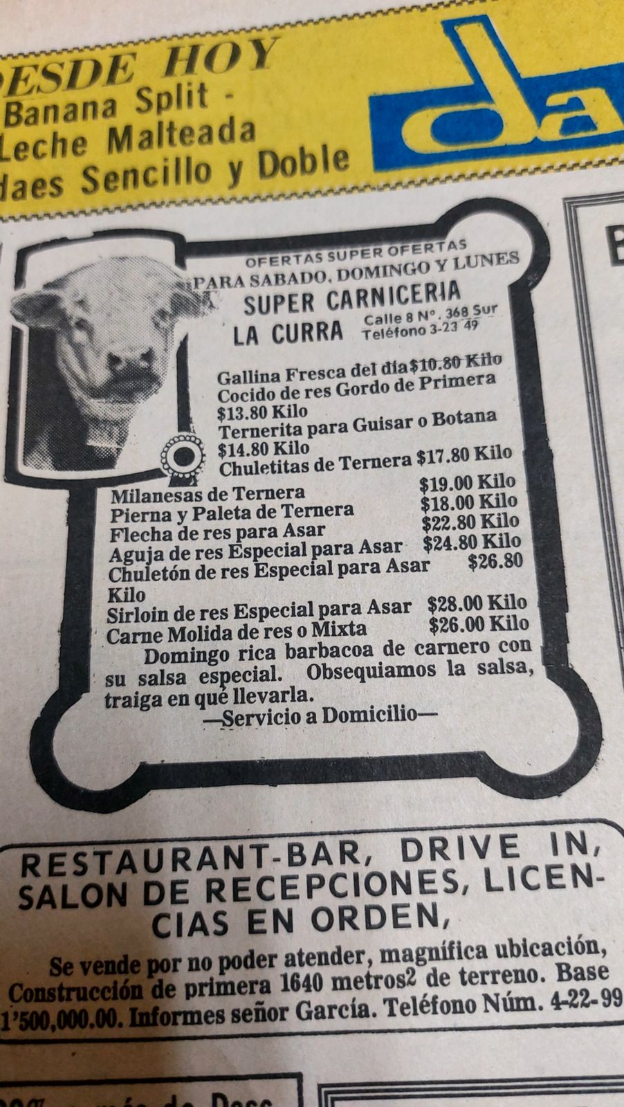 Publicidad carnicería La Curra.