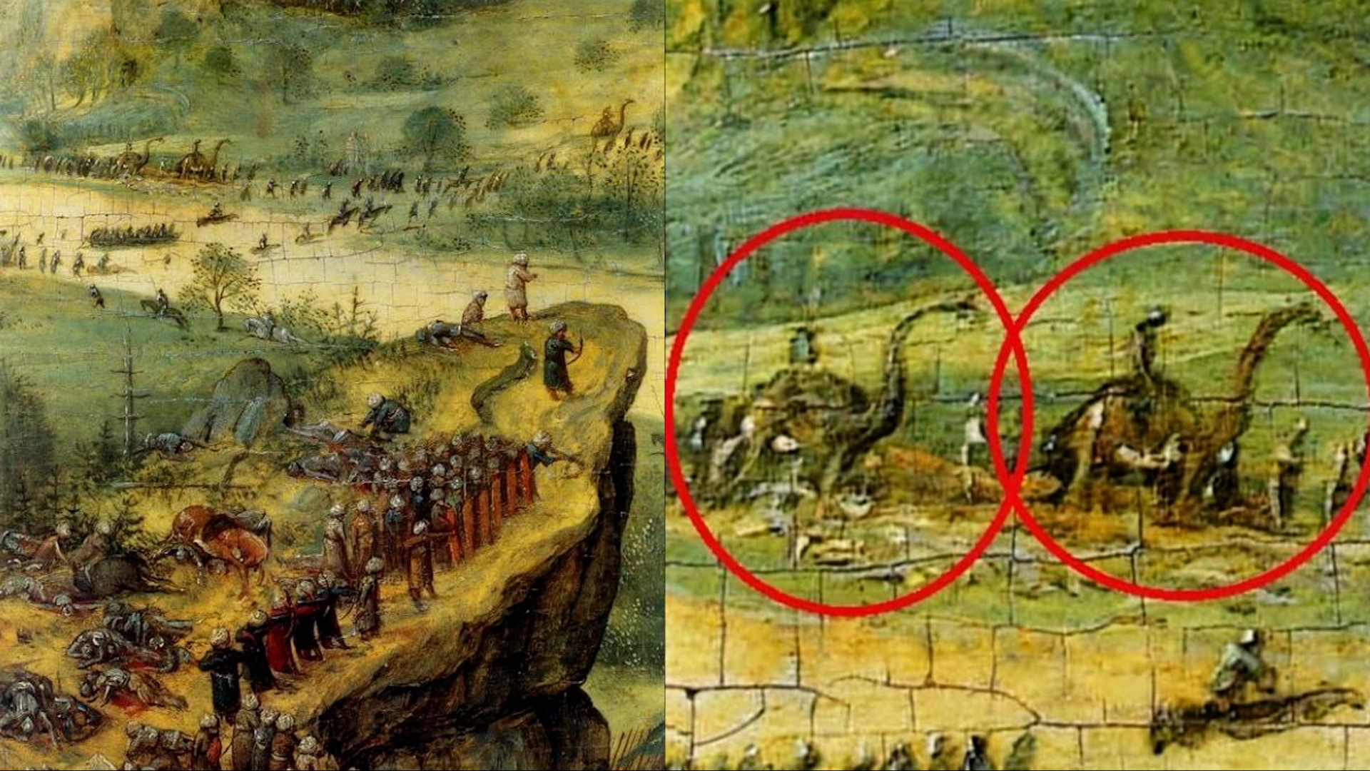 Desmentimos la noticia viral sobre dinosaurios en un cuadro de 1562. La obra de Pieter Brueghel muestra en realidad camellos mal dibujados para la época.