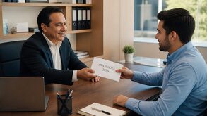 Jefe pagando las utilidades de 2026 a empleado