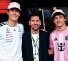 Lionel Messi con Russell y Antonelli, pilotos de Mercedes en Fórmula 1.