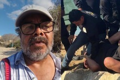 A la izquierda: captura de video del activista Efraín López en Punta Mita. A la derecha: Policía de Nayarit sometiendo a un hombre en Playa Cocinas