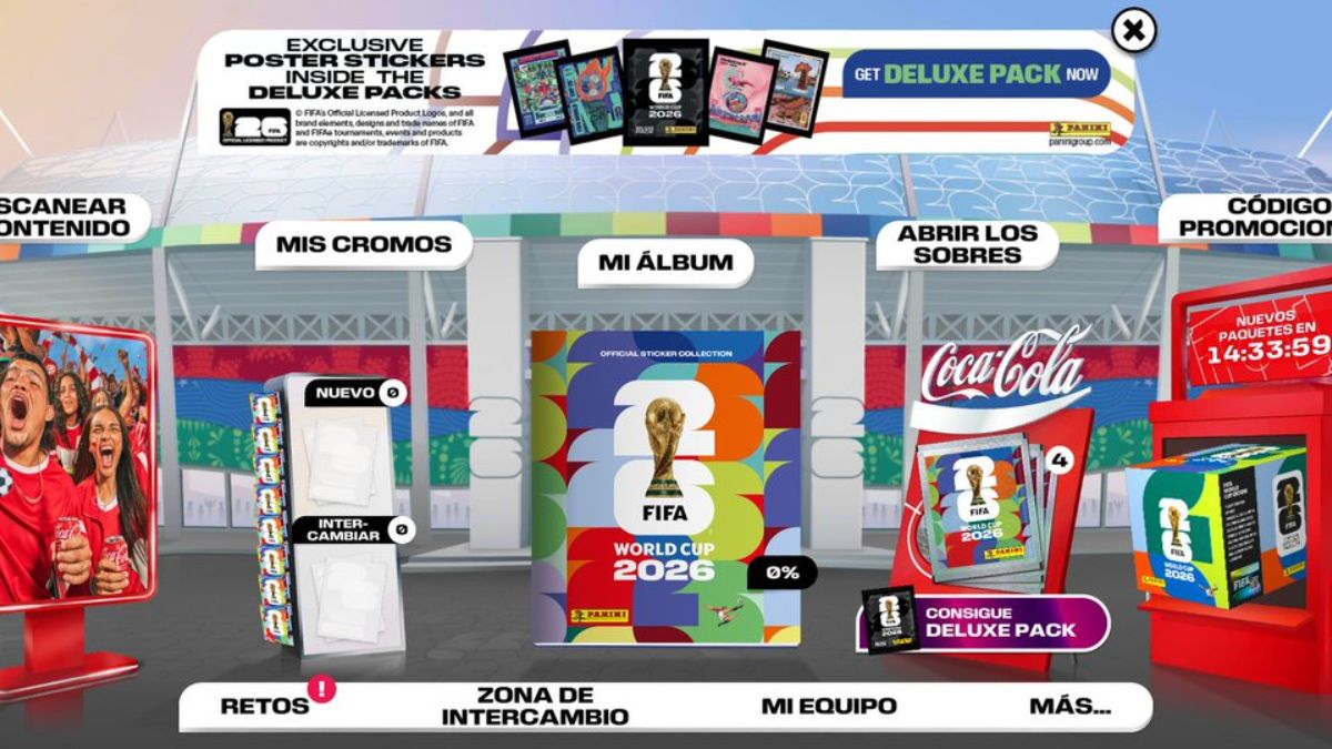 Interfaz de la plataforma de Panini para llenar su álbum virtual del Mundial 2026.