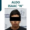 Ficha de vinculación a proceso de la Fiscalía de Jalisco con una foto de Aldo Isaac N con los ojos censurados por un recuadro negro