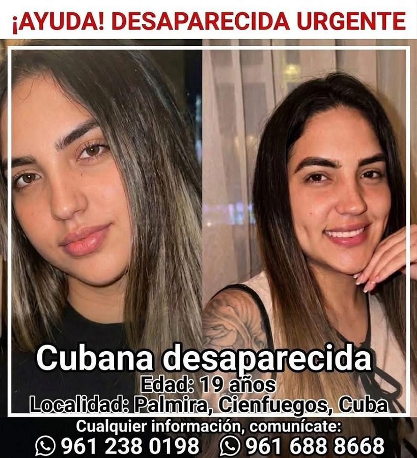 Ficha de búsqueda de una mujer cubana de tez clara, desaparecida en Chiapas.