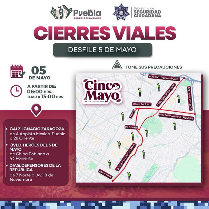 Cierres viales desfile 5 de mayo Puebla