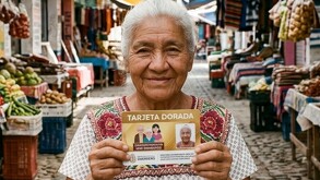 Adulta mayor con Tarjeta Dorada. Imagen creada con Gemini