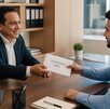Jefe pagando las utilidades de 2026 a empleado