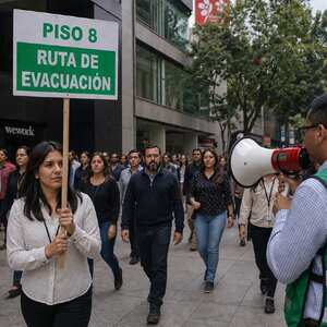 Trabajadores que salen de sus trabajos para participar en el simulacro nacional 2026