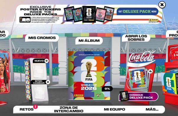 Interfaz de la plataforma de Panini para llenar su álbum virtual del Mundial 2026.