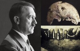 Restos carbonizados de Adolf Hitler siendo revisados para confirmar su autenticidad.