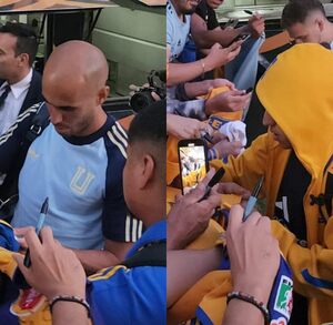 Guido Pizarro y Diego Lainez atendieron a aficionados de Tigres en su llegada a Guadalajara para la Semifinal de vuelta contra Chivas.