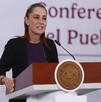Claudia Sheinbaum Pardo en conferencia del Pueblo, en el Salón Tesorería en Palacio Nacional.