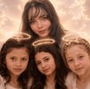 Imagen de tres niñas y una mujer con un diseño de IA con aspecto angelical.