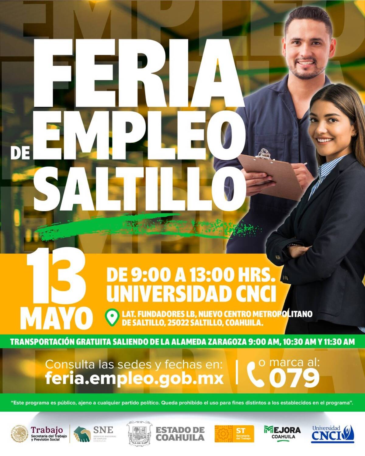 La Feria de empleo en Saltillo tendrá vacantes para jóvenes, profesionistas y transporte gratuito.
