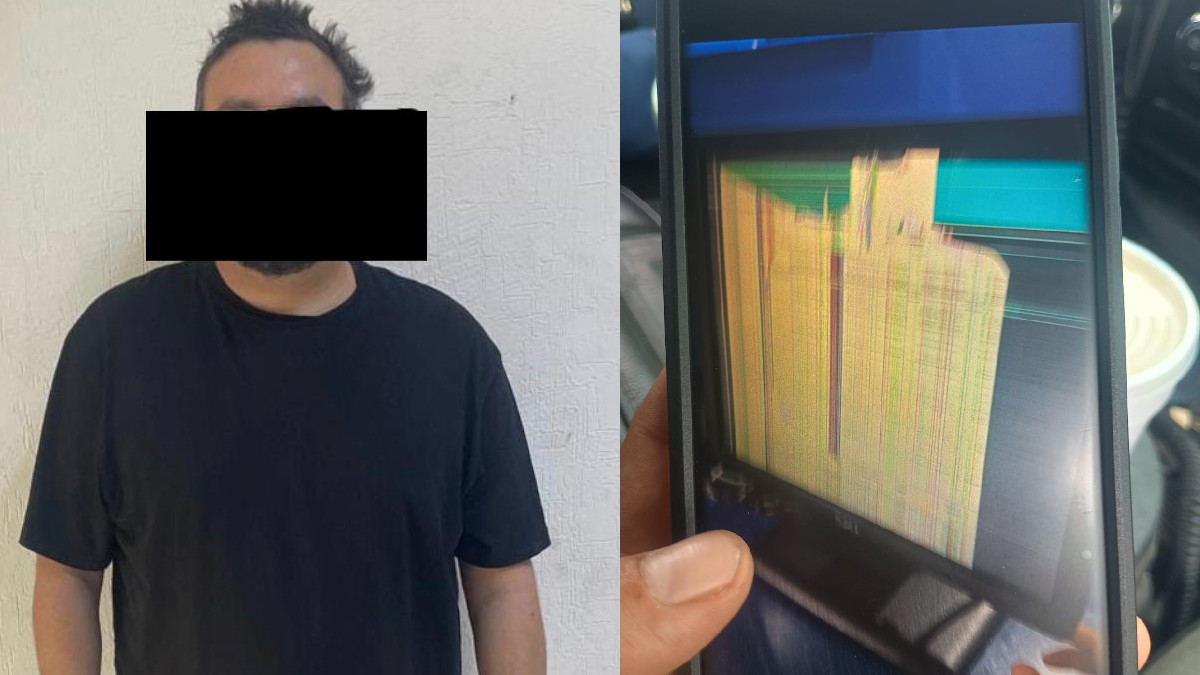 Hombre con playera negra y cara censurada