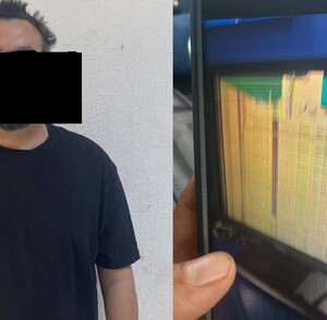 Hombre con playera negra y cara censurada