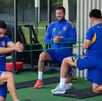 Jugadores de Tigres durante el calentamiento previo al entrenamiento de este martes 12 de mayo.