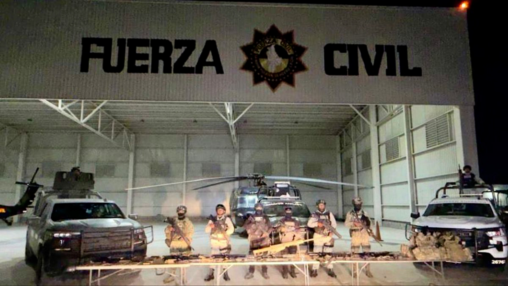 Elementos de Fuerza Civil aseguraron armas y equipo táctico tras un enfrentamiento en Dr. Coss, Nuevo León. La zona permanece bajo resguardo.