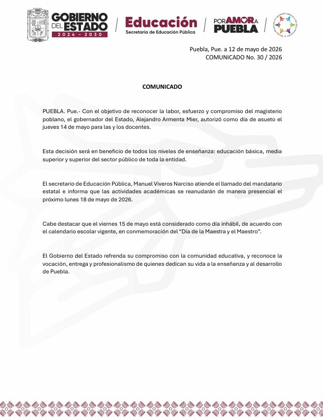 Comunicado megapuente SEP en Puebla.