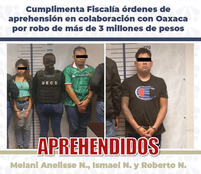 Dos hombres y una mujer presentados ante la Fiscalía de Puebla por presunto robo.