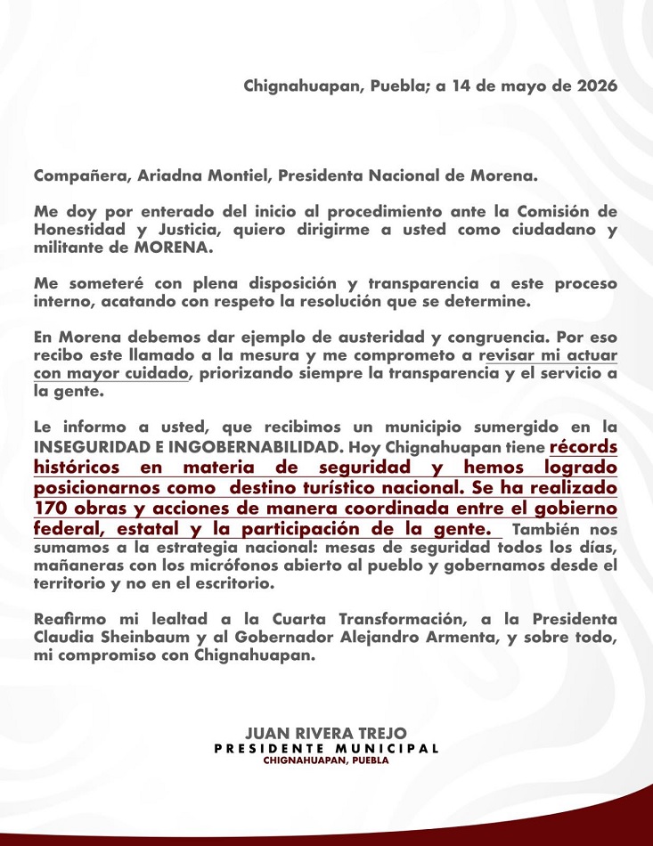 Comunicado de un alcalde dirigido a la militancia de Morena.