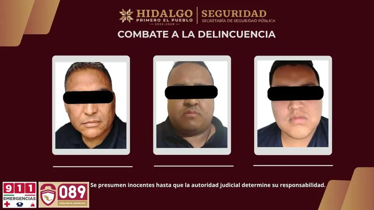 Autoridades de Hidalgo detuvieron al director y subdirector de Seguridad Pública de Tezontepec de Aldama, además de un expolicía.