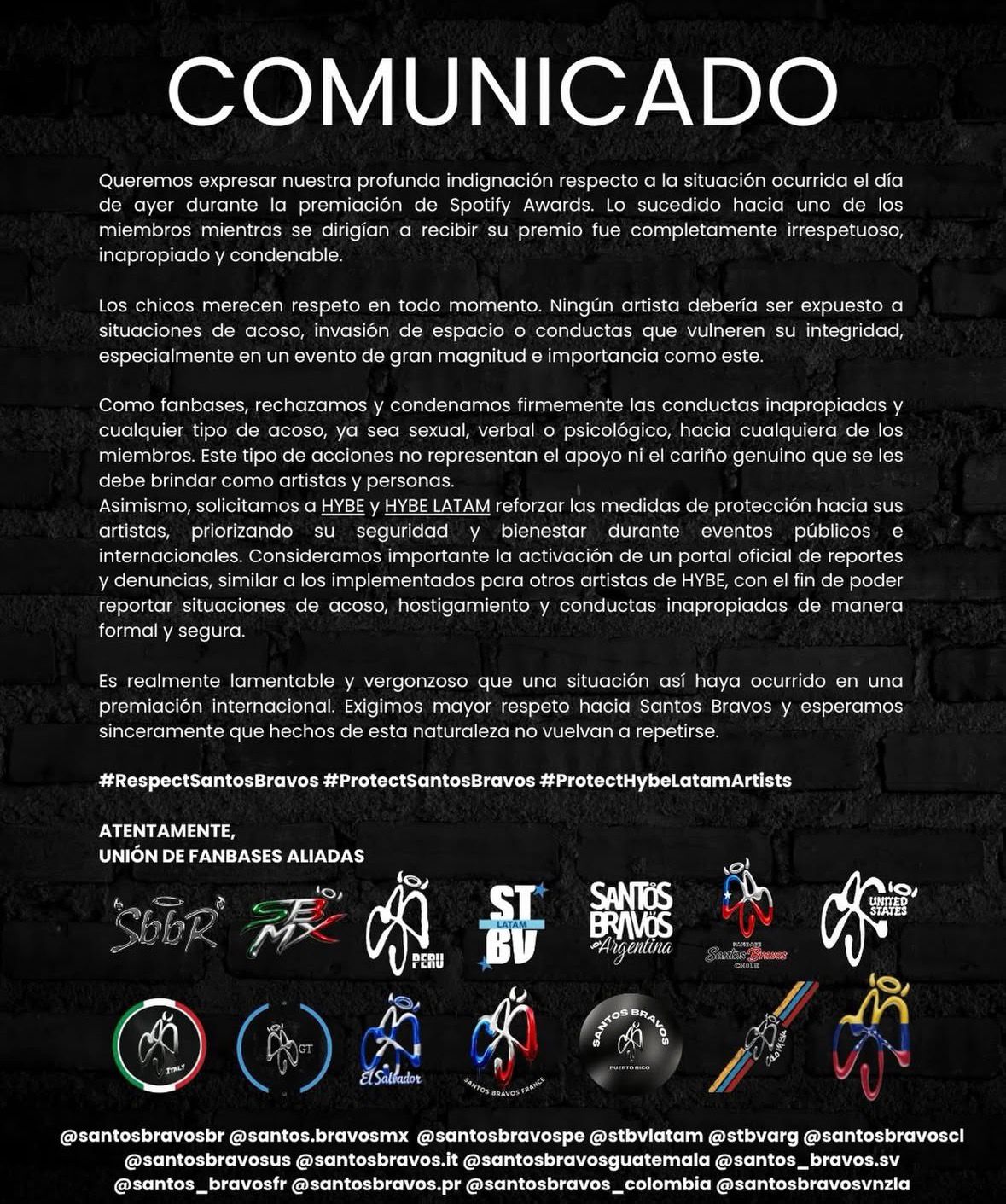Comunicado de fanbases de Santos Bravos ante acoso