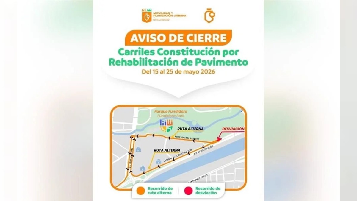 Autoridades realizarán cierres nocturnos en avenida Constitución, en Monterrey, por trabajos de recarpeteo tras obras del Metro.