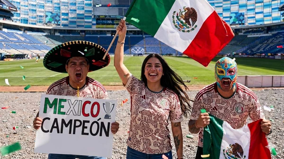 Afición celebra a la selección mexicana en el estadio Cuauhtémoc en Puebla